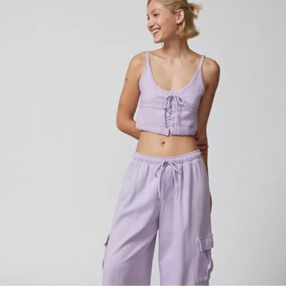 NWT UO Out From Under Jayce Washed Black Lace Up Lounge Tank Top - Picture 5 of 6